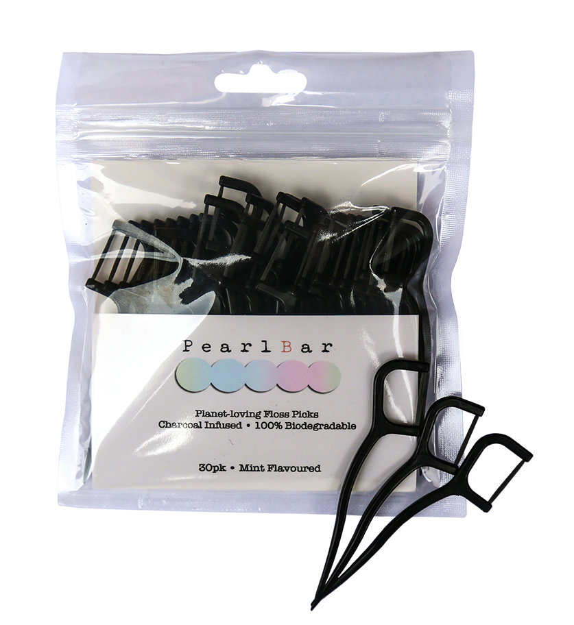 Pearlbar's Biodegradable Charcoal-Infused Floss Picks - GET A TOOTHBRUSH FREE WITH ANY FLOSS PICK PURCHASE UNTIL THE 16TH SEPTEMBER!!! Pearlbar