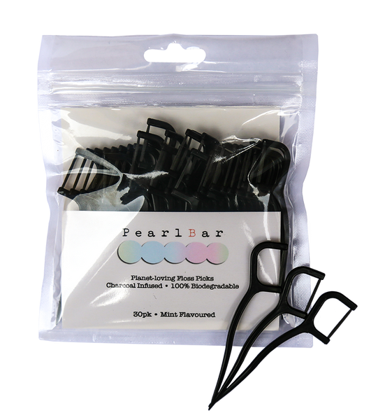 Pearlbar's Biodegradable Charcoal-Infused Floss Picks - GET A TOOTHBRUSH FREE WITH ANY FLOSS PICK PURCHASE UNTIL THE 16TH SEPTEMBER!!!